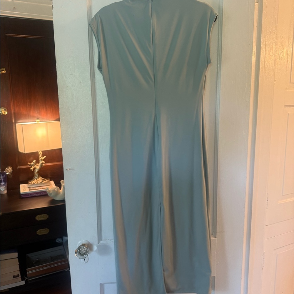 Blue Long Sleeve Mock Neck Sheath Dress - Picture 2 of 3